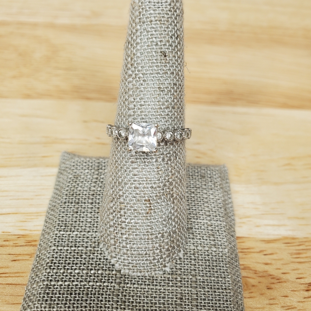 Sterling Silver Asscher Cut Half Eternity Band CZ Ring Size 7 NVC